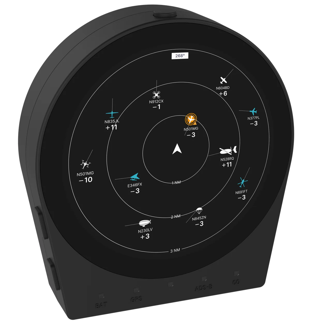 SkyRecon device with traffic on its 3.4 inch display